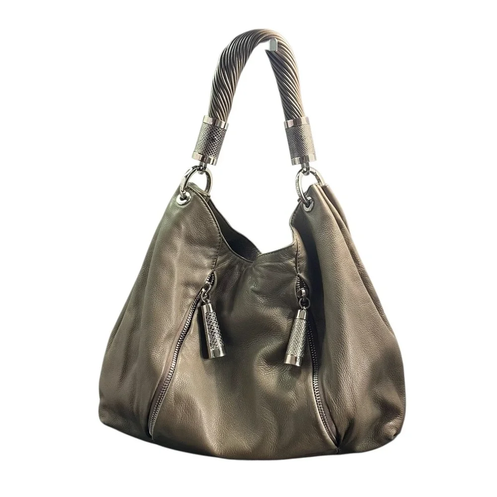 Michael‎ Kors Tonne Shoulder Bag Hobo Taupe Leather Designer Purse Handbag